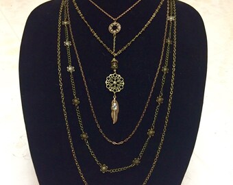 Multi layered brass chain necklace