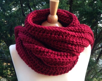 Red Scarf, ribbed scarf, bulky scarf, crochet scarf, winter scarf, classic scarf