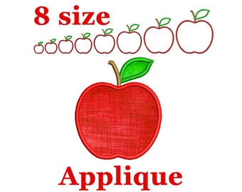 Apple applique embroidery design. Fruit applique embroidery design. Back to School Apple embroidery. Teacher applique. Machine embroidery