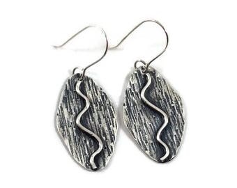 Argentium sterling silver earrings Hammered earrings Oxidized sterling silver Textured silver earrings Dangle earrings