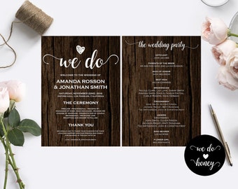 Rustic Wedding Menu Wedding Menu Template - Rustic wedding program template - Rustic Wedding Chic Menu PDF Instant Download #WDH0014