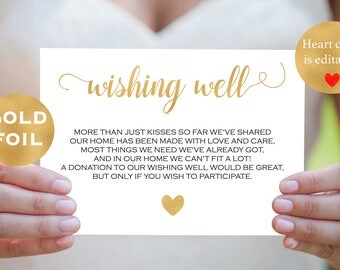 Wishing Well Card Printable - DIY Wedding Wishing Well Card -Lieu of Gifts - Gold Wedding - Downloadable wedding #WDH812223
