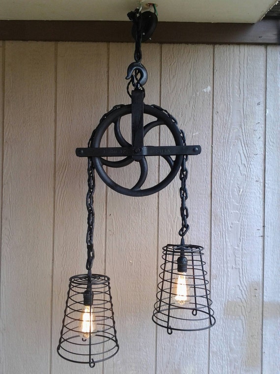 Vintage Pulley Pendant Light Farmhouse Lighting Vintage