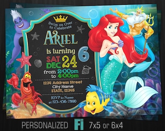 Little Mermaid Invitation, Little Mermaid Birthday Party, Princess Ariel, Disney, Under the Sea, Personalized, Printable, Digital File