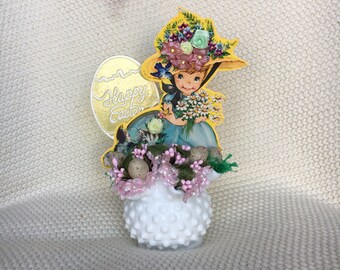 Vintage Easter Milk Glass and Ephemera Assemblage