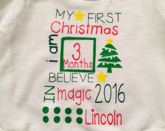 Baby's First Christmas Shirt - Kid Holiday Shirt or Onepiece - Custom First Christmas Shirt or Onepiece - Kids Christmas Pajamas - Holiday O