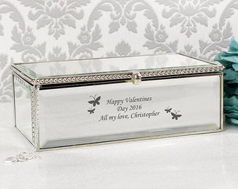 Personalised Large Mirror Jewellery Box Butterfly Design Jewellery Mother's Day