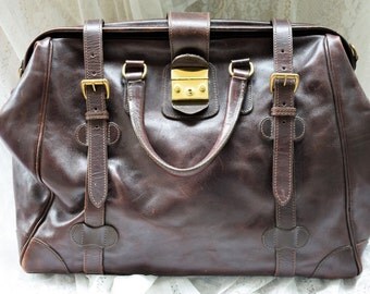 SALE!!! Vintage Mulholland Brothers Safari Dark Brown Leather Doctor bag Briefcase