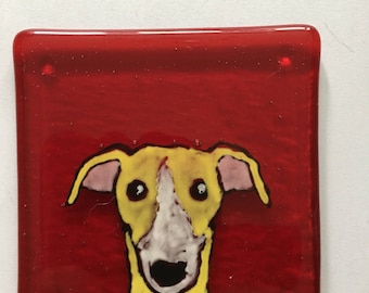 Frank the Greyhound Fused glass coaster