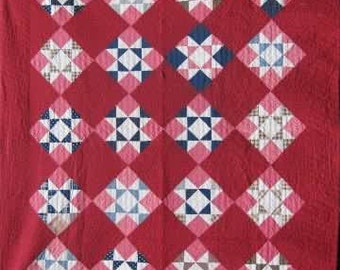 Vintage 'Ohio Star' 1880's Quilt/Hand Quilted Antique Twin Quilt #16906