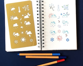 Planner Stencil, Bullet Journal Stencil, Weather Stencil, bullet journal accessories - fits A5 journal & Midori Regular (Weather)