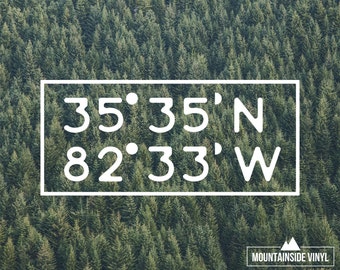 City Coordinates Vinyl Decal - Personalized Vinyl Sticker, Laptop Sticker, Car Window Decal, Yeti Decal, Home Town Sticker, Tumbler Decal