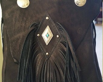 Handcrafted Leather Purse/Black Leather Fringe Bag/Black Deerskin Fringe Bag/Handcrafted Fringe Bag/Black Fringe Purse/Bohemian Leather Bag