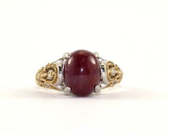Vintage Oval Rubellit CZ Crystals Inlay Ring 925 Sterling Silver RG 1360