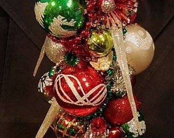 Vintage Christmas Santa Ceramic Bottlebrush Tree