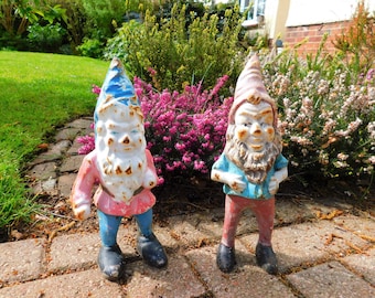 2 Antique Vintage Gnomes Doorstops Figural Heavy Cast Iron Ornaments Home Decor Shop Decor Farm Decor Garden Decor
