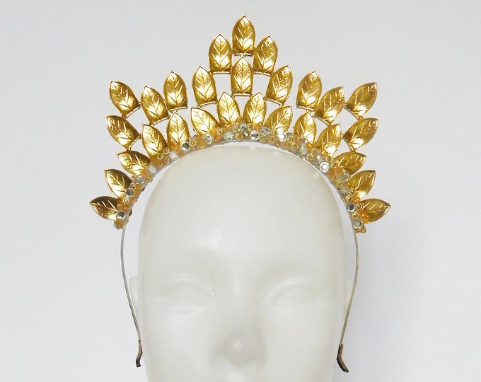 Gold crown, mermaid crown, bridal crown, floral crown, crystal crown, designer wedding hair accessories, hair jewellery, headdress headpiece