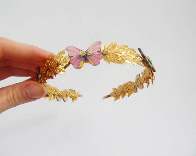 Gold headband /gold hair accessories /butterfly leaf headband /spring fashion accessories /wedding headband /glamour boho bohemian headband