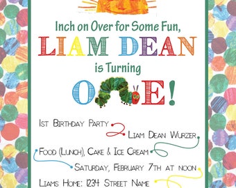 Very Hungry Caterpillar Birthday Party Invite - Postcard Option - DIGITAL FILE ONLY