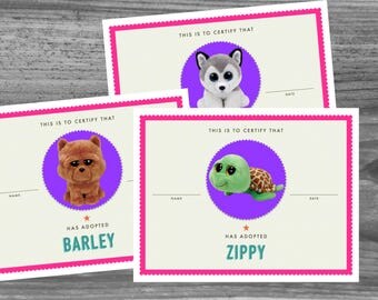 Beanie Boo Party Adoption Certificates - Puppy Party Papers - Super High Quality PDF files that will make your party awesome!