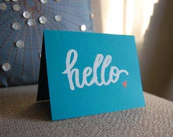 Hello with Heart, Note Card, Embossed, Marker Style, Mother's Day Gift
