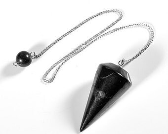 Shungite Pendulum Round Crystal Dowsing Pendulum with Chain, Tai Chi, Reiki Healing, Divination