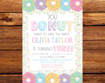 Donut Birthday Invitation, Donut Invitation, Donuts and Pajamas, Sweet Celebration,Donut Invitation, First Birthday Pink Donut Invitation168