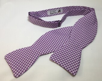 Gingham BowTie, Lavendar Bow Tie, , Self Tie Bow Tie, Freestyle Bow Tie, Summer Bow Tie, Derby Bow Tie