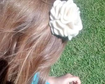 Cream Felted Wool Upcycled Flower Hair Clip