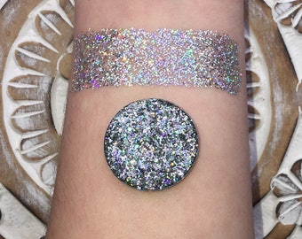 Holographic Stardust pressed glitter eyeshadow, Holographic silver, magnetic 26mm pan or jar