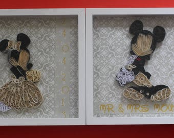 Quilled Wall Art: Mickey and Minnie Wedding - Disney wedding gift - 3D Art - Disney Couple gifts - Gifts for the couple - 1st anniversary