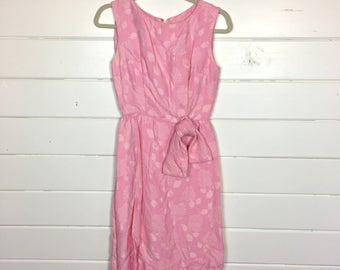 Vintage 1960s Cotton Candy Pink Party Dress / Wiggle Dress / Bow Front