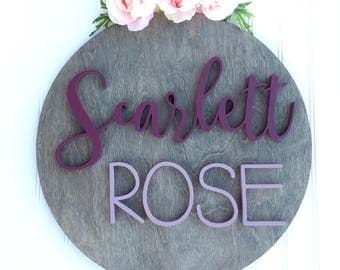 18" Round Custom Wood Sign, Name Sign, Nursery Decor, Personalized Name Sign, Wood Decor, Wall Decor, Round Wood Sign, 18 inch round sign