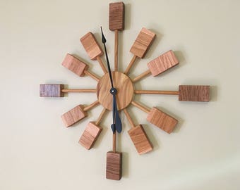 Mid Century Modern Handmade Wooden Wall Clock