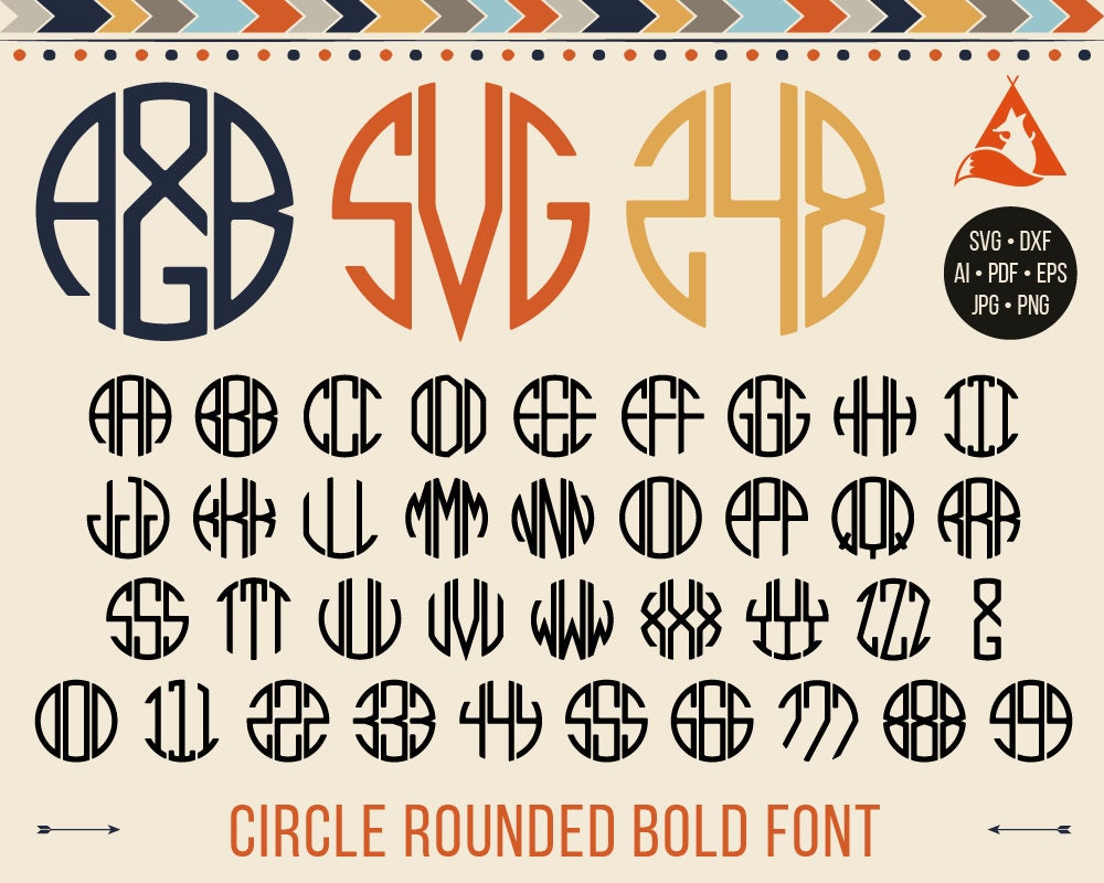 Circle Bold Monogram Font Svg 3 Round Letters Monograms Svg