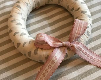 Grey Cloud Ribbon Wreath with Pink Bow (12cm)