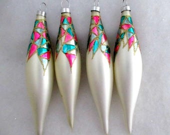 Vintage Blown Glass Teardrop Christmas Tree Ornaments - 4 1980's Glass Ornaments