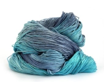 Blue 4ply silk seacell yarn, handdyed variegated skein fingering knitting crochet yarn, Perran Yarns Ocean Blue, uk, turquoise royal blue