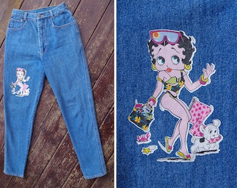 Sexy BETTY Boop 1980's 90's Vintage High Waist Cotton Skinny Jeans with Tapered Ankles // waist 25 26 // size XS Small // by JAMESWAN