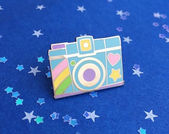 Pastel Rainbow Camera Pin Badge - Camera Lapel Pin