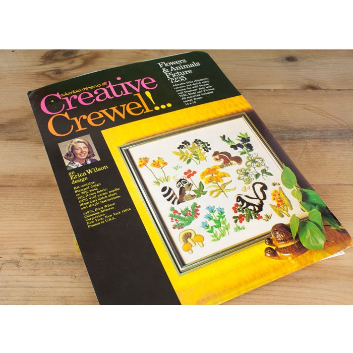 Vintage Erica Wilson Crewel Embroidery Kit Woodland Flowers & Animals