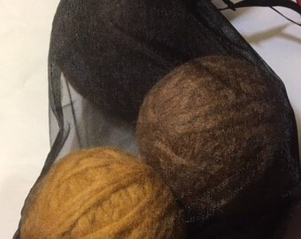 Dryer Balls WOOL, set of 3 w/gift bag EARTH TONES light brown dark brown tan laundry aide shorten drying time less wrinkles