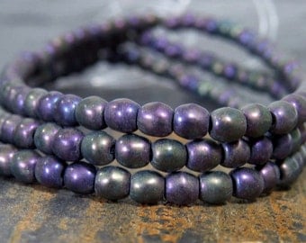 3mm Matte Purple Iris Czech Glass Druk Bead : 100 pc Purple 3mm Czech Glass Round Bead
