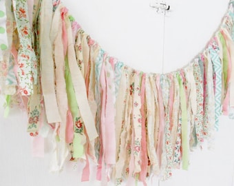 Rag Tie Garland, Rag Fringe, Fabric Garland, Birthday, Nursery, Shower, Tea Party, Shabby Chic Garland Farmhouse Wedding Photo Prop