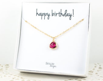 Tiny July Birthstone Gold Necklace, Ruby Gold Necklace, July Birthday Jewelry, Personalized Gold Necklace, Gifts Under 20