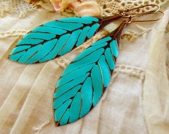 Turquoise earrings boho earrings long earrings leaf earrings beach earrings Bohemian jewelry