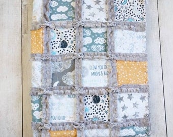 Moon Cloud and Stars Minky Rag Quilt - Gender Neutral Nursery Bedding - Moon Cloud and Stars Crib Bedding - Gender Neutral Gift - Baby Quilt