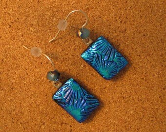 Blue Dichroic Earrings - Fused Glass Earrings - Glass Earrings - Fused Glass Jewelry - Dichroic Jewelry - Beaded Earrings