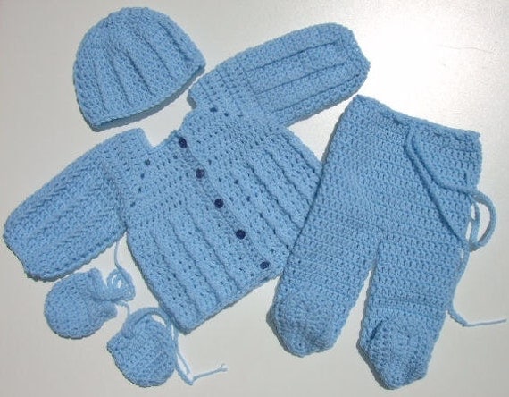 CROCHET PATTERN CV143 Baby Boy Pants Sweater Hat Mittens