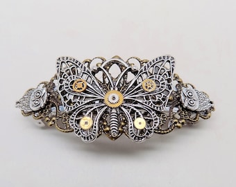 steampunk jewelry, Steampunk butterfly hair barrette.